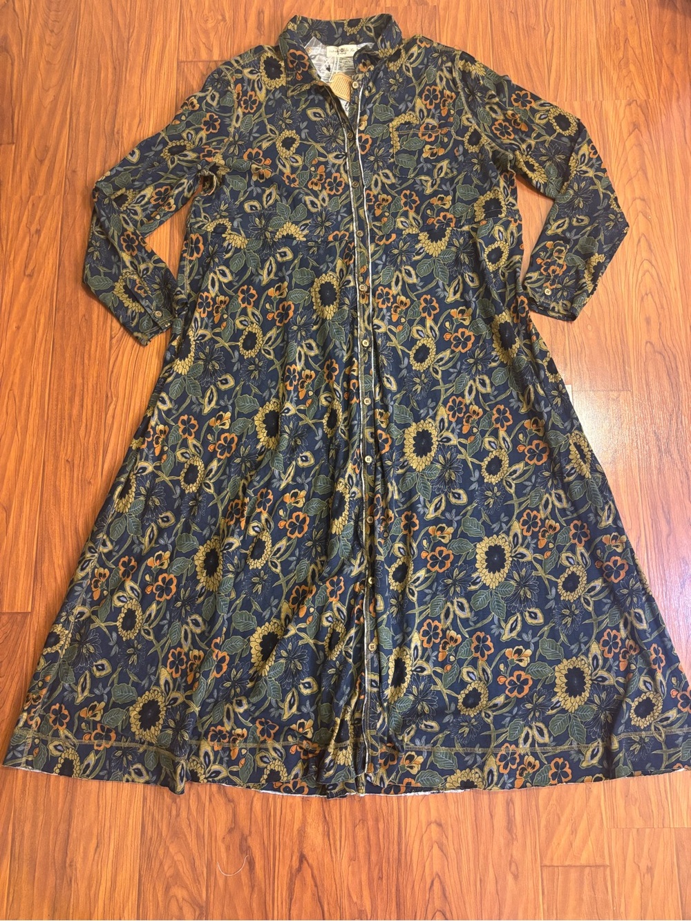 NWT NATURAL LIFE Christa Navy Blue Floral Long-Sleeve Button Maxi Dress Women XL - Picture 2 of 7